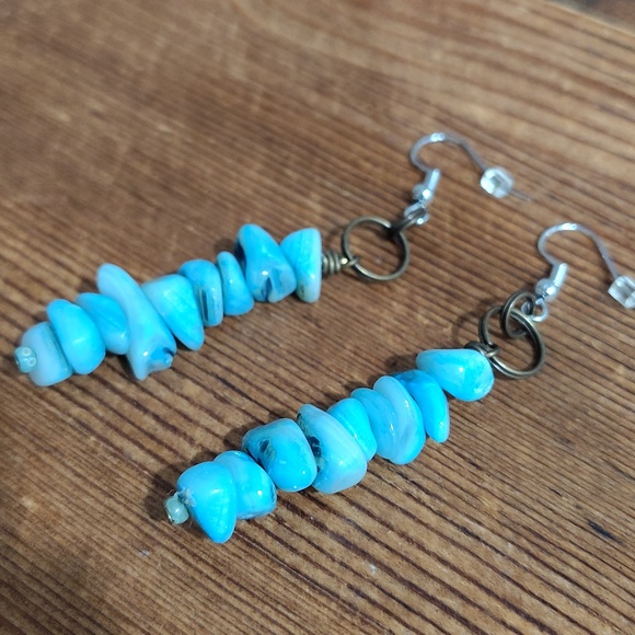 **5 For $20**Blue Nuggets Ladies Long Beaded Earrings / Handmade Ladies Earrings - Picture 6 of 7